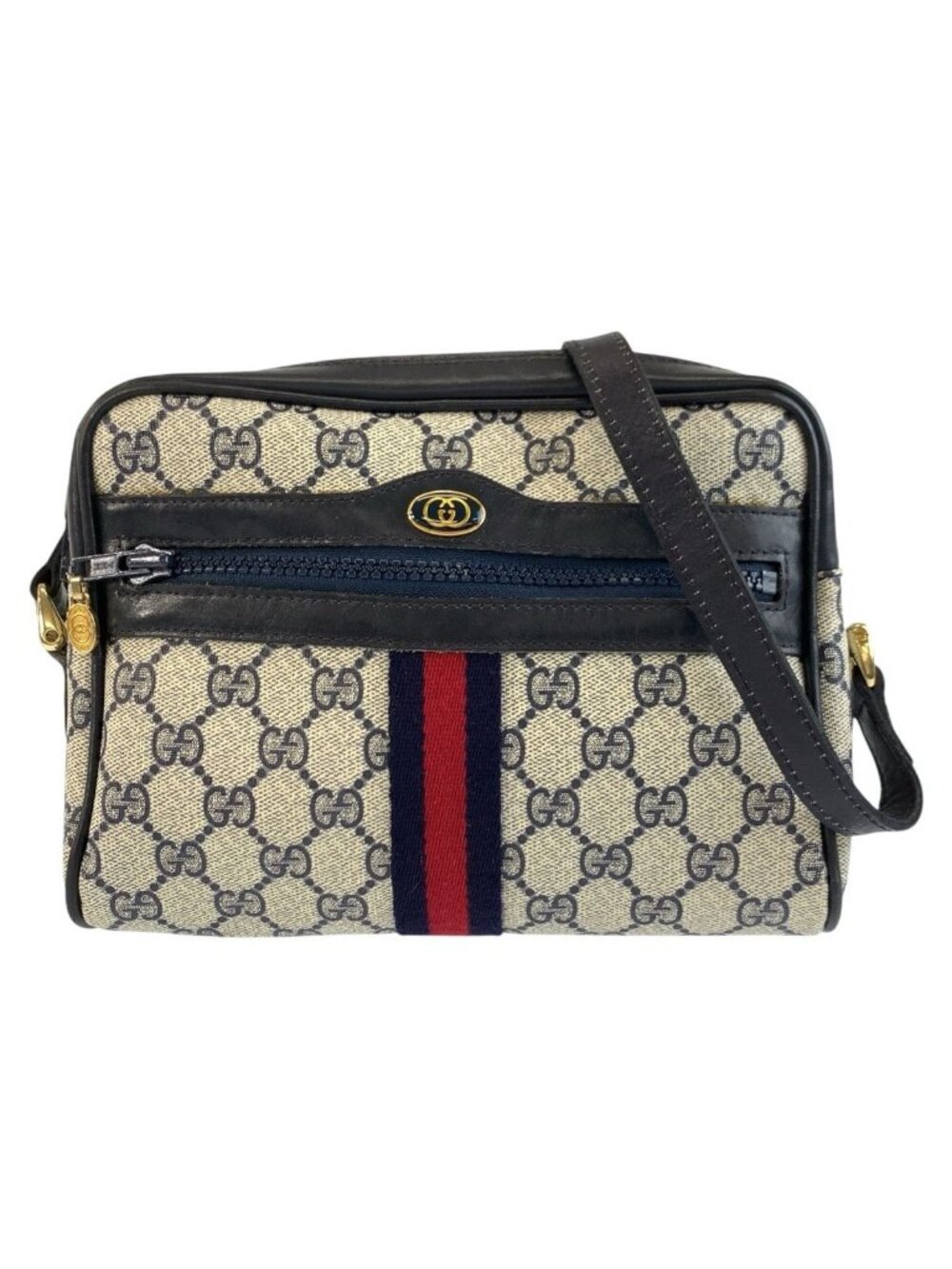 Gucci Vintage Sherry Line Gray GG Supreme Canvas 38 Shoulder Bag Pochette